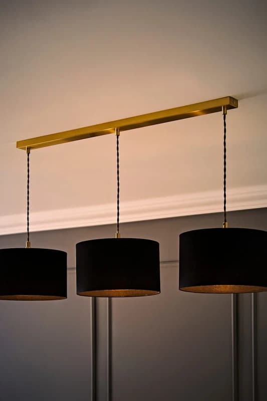 ValueLights ValueLights Reni Drum Shade 3 Drop Bar Brushed Gold Diner Ceiling Pendant Light with Bulbs in Black One Size Unisex 5059406064302