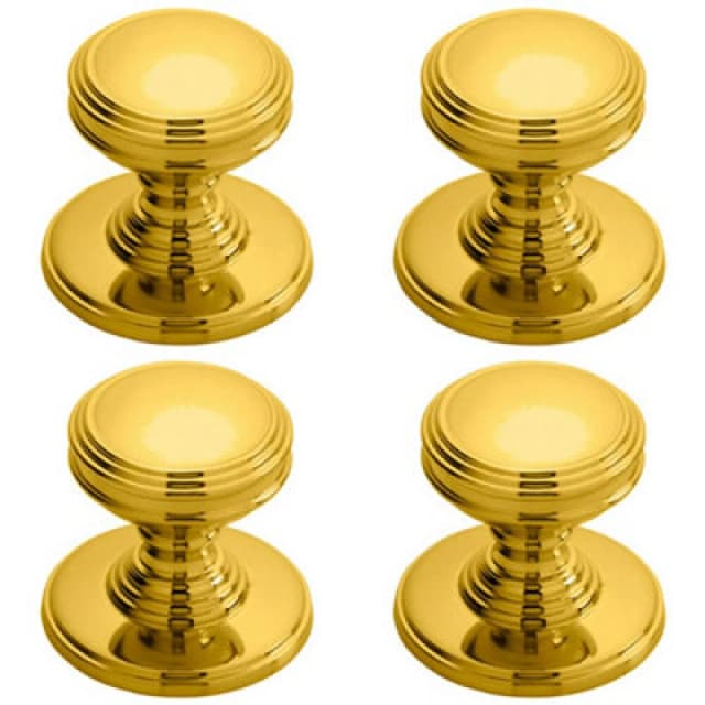 Loops 4x Ringed Tiered Cupboard Door Knob 25mm Diameter Polished Brass Cabinet Handle Metallics unisex
