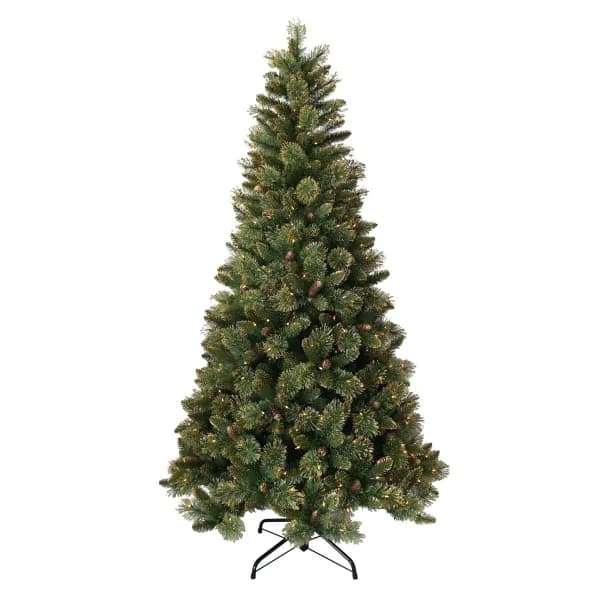 7.5ft Shimmery Golden Bristle Pine Pre-lit Christmas Tree Green