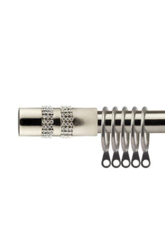 16-19mm Sparkle Extendable Metal Curtain Pole Set Brushed Silver 120-210Cm