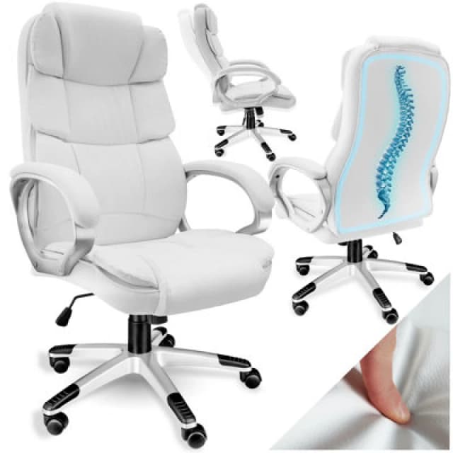 Tectake Office Chair Jonas - Stepless Height Adjustment, Ergonomic, Thick Padding - White