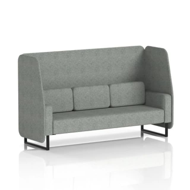 Brixworth 3 Seater Open Office Booth with Black Legs in Rivet Fabric - Prime Panels and Sofa