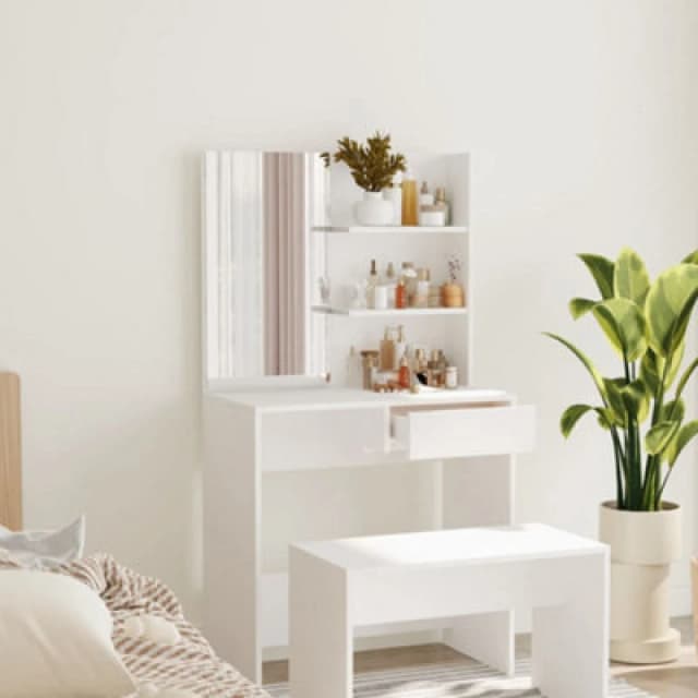 Vidaxl Dressing Table With Mirror White 74.5X40X141 Cm, White 802804