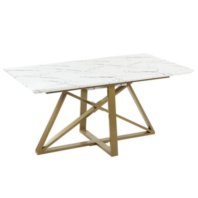 Beliani Extending Dining Table Maximus White Marble 160/200 Cm 90 Cm