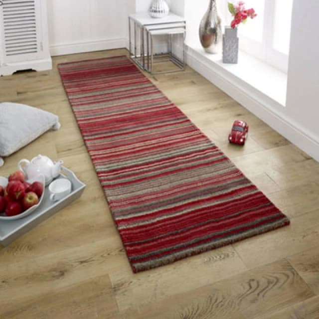 Melrose Mubai Stripe Wool Made Red Runner Area Rug 060/230Cm