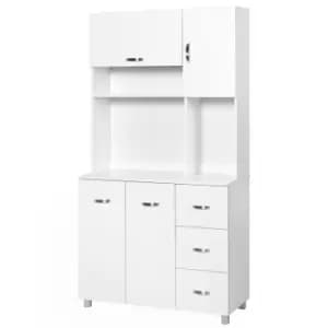 Homcom Freestanding Kitchen Storage Unit With Drawers And Worktop/Display Area White