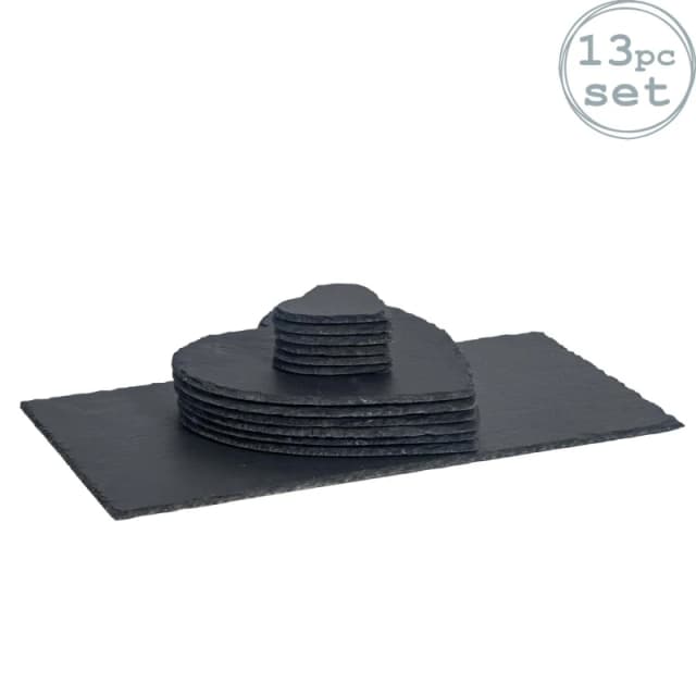 Argon Tableware 13 Piece Heart Slate Placemats & Coasters Set Grey unisex