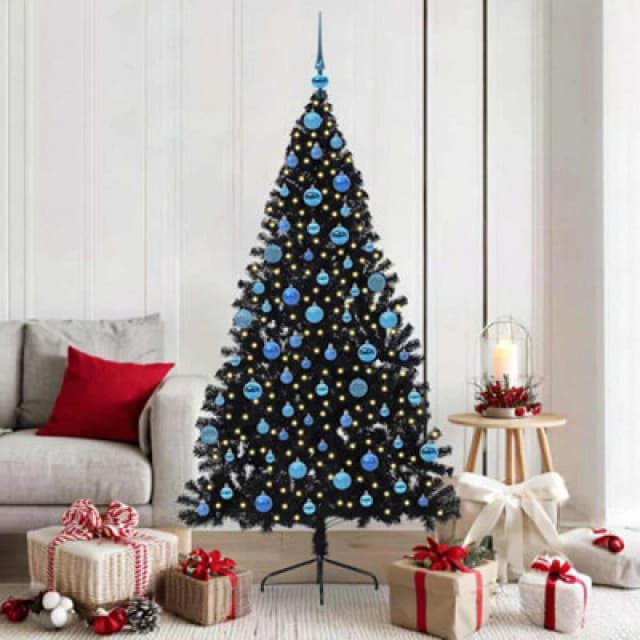 vidaXL Artificial Pre-lit Christmas Tree with Blue Balls Black 180cm PVC, Black 3397148