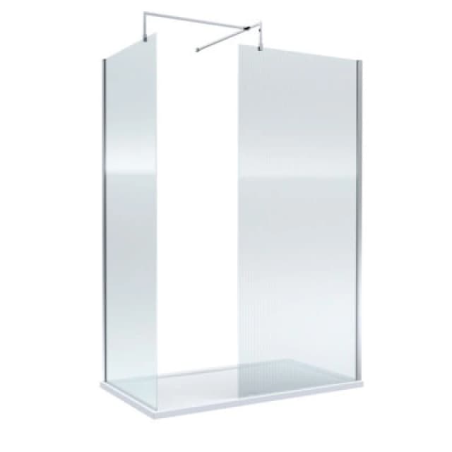 Balterley 8mm Fluted Glass Walk In Wetroom Screen With Chrome Profile And White Shower Tray - 1400 X 900mm