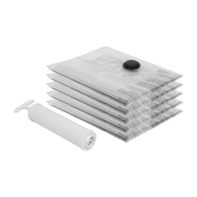 Harbour Housewares 5X Vacuum Storage Bags & Pump Set - L (60 X 80Cm) - Reusable Clothes Space Saver Organiser Zip Lock Bag