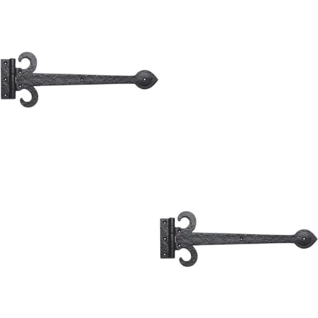Loops 2x PAIR 305mm Ornate Sword T Hinge Black Antique Internal Decorative Door Hinge Black