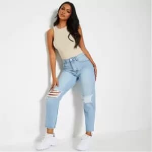 I Saw It First Ripped Knee Mom Jean - Blue