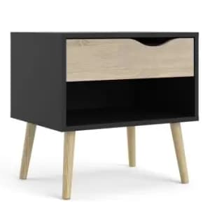 Oslo Bedside 1 Drawer In Black And Oak Effect
