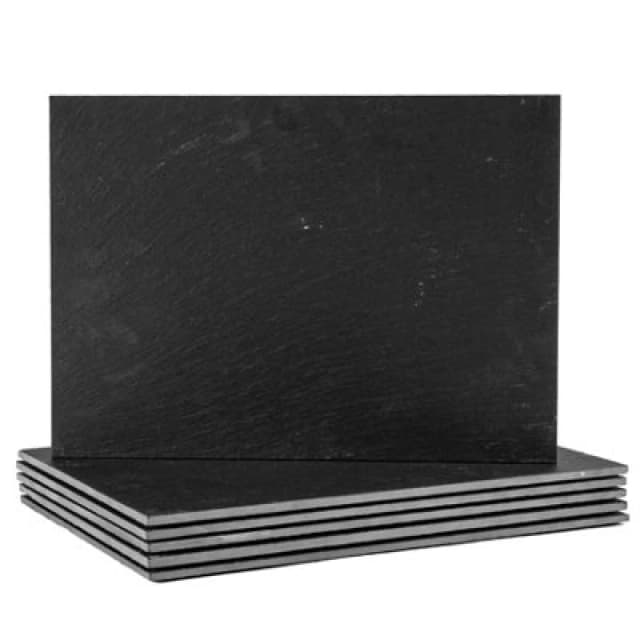 Argon Tableware 6X Linea Slate Placemats - Rectangular Natural Stone Smooth Edge Slate Dinner Mats Dinnerware Plate Placemats