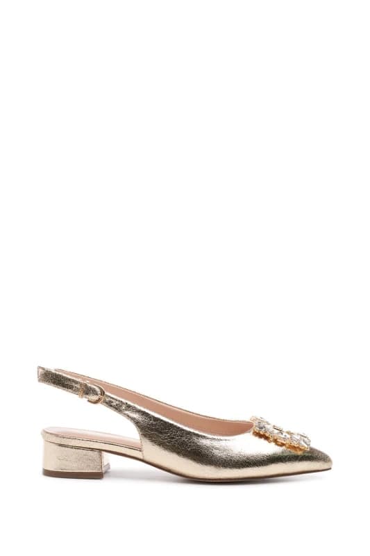 Paradox London Womens 'Fortune' Wide Fit Low Heel Sling Backs in Metallic Gold Size: 3E Metallic Gold Female 3E