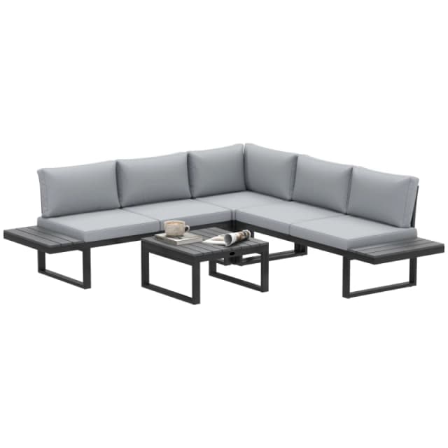 Outsunny 4 PCs Garden Set with 5-Level Recline Corner Conversation Sofa Set Black
