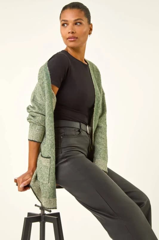 Roman Womens Soft Knit Pocket Cardigan in Green Size: 10 Green Female 10