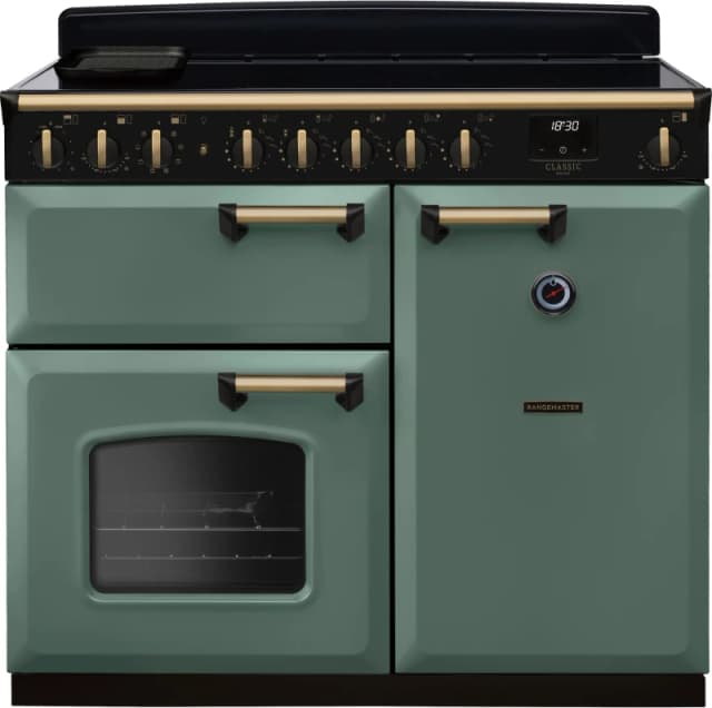 Rangemaster CLDL100EIPMGR/AB1 Classic Deluxe 100cm Induction Range Cooker Antique Brass Trim 18312 - MINERAL GREEN CLDL100EIPMGR/AB1