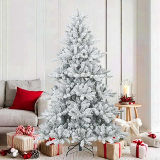 vidaXL Artificial Hinged Christmas Tree Snow Flocked White 180cm, White 42019328