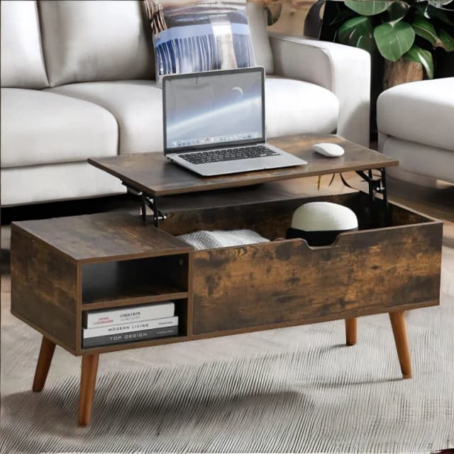 Rafaelo Mobilia Wooden Lift Top Coffee Table With Hidden Storage in Brown Brown Unisex