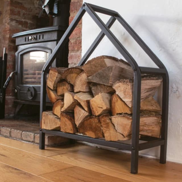 Valiant Fireside Log Storage House Rack in Black - Ideal for wood, paper and kindling supplies Black