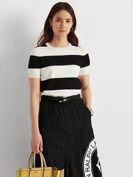 Lauren by Ralph Lauren Konsuelo-Short Sleeve-Sweater - White/ Polo Black/White Size XL Women