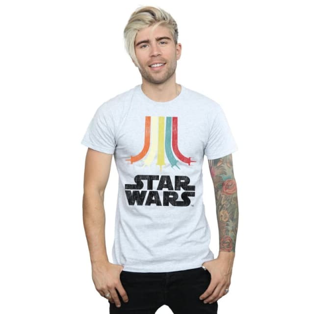 Star Wars Star Wars Men Rainbow Cotton T-Shirt in Grey Size: Small Grey S Male 5057864419603