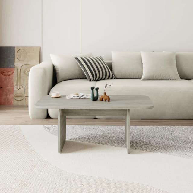 Decortie 'Pietra' Japandi Style Modern Coffee Table 100cm in Beige Size: 1 Pack Beige Unisex 1 Pack