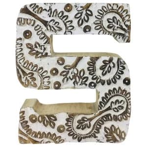 Letter S Hand Carved Wooden White Flower