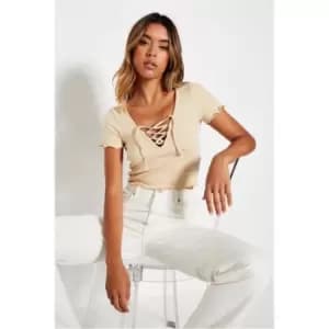 I Saw It First Sand Crop T-Shirt With Tie Detail - Brown