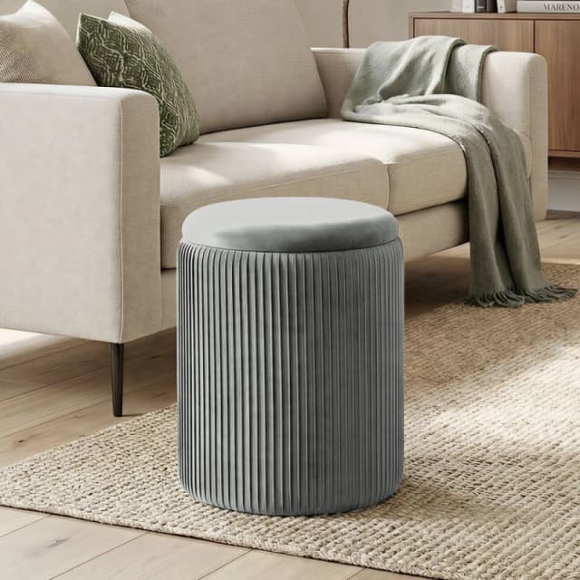 HOMCOM Round Storage Ottoman with Removable Top in Grey Grey Unisex