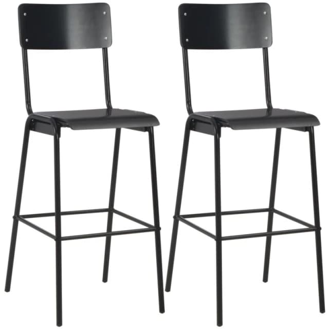 VIDAXL Bar Chairs 2 pcs Black Solid Plywood Steel Vidaxl 280081