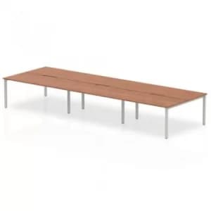 B2B Silver Frame Bench Desk 1600 Walnut (6 Pod)