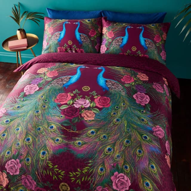 Matthew Williamson Xanadu Peacock 200TC Cotton Sateen Duvet Cover Set Plum unisex Single