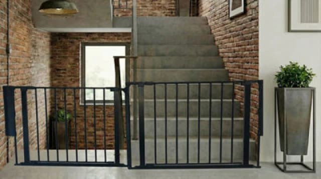 Safetots Two Door Multi Panel Solution For Up And Down Staircases, Black, 187Cm Of Length, Includes 2 Door Opening Panels