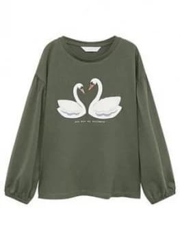 Mango Girls Swan Long Sleeve T-Shirt - Khaki