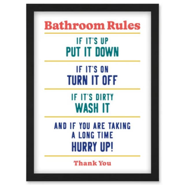 Artery8 Funny Bathroom Rules Art Toilet Rules Sign Wall Art Wall Art Print - A4 Size
