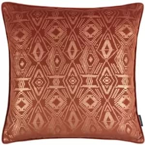 Paoletti - Tayanna Foil Print Piped Edge Cushion Cover, Brick, 50 x 50 Cm