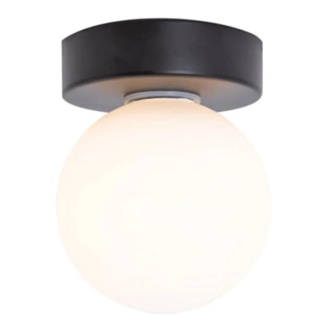 Happy Homewares Modern Compact Bathroom Ceiling Light With Opal Glass Globe Shade