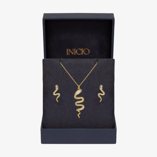 Inicio 14K Gold Plated and CZ Snake Set - Gift Box Jewellery Sets One Size Gold 73383510000