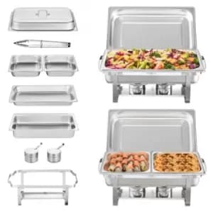 VEVOR 2-Pack Rectangle Chafing Dish Set 2 Full Size 8Qt Pan 4 Half-Size 4Qt Pans