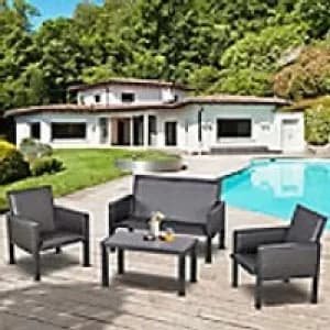 OutSunny Set Rattan Sofa and Table Deep Grey