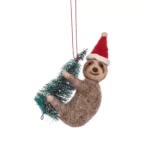 Sloth with Christmas Tree Felt Decoration
