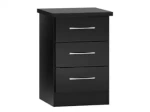 Seconique Nevada Black High Gloss 3 Drawer Bedside Table