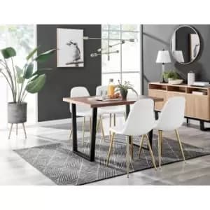 Furniture Box Kylo Brown Wood Effect Dining Table and 4 White Corona Gold Leg Chairs
