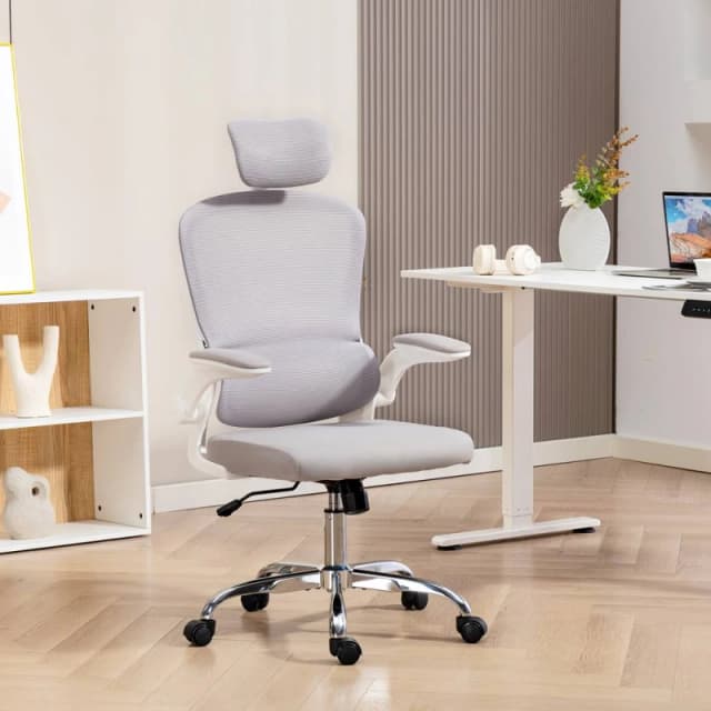 HOMCOM High Back Mesh Computer Desk Chair with Lumbar Support, Grey Grey Unisex