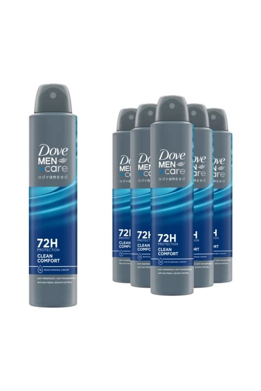 Dove 6x 'Anti-Perspirant' Men+Care Adv Clean Comfort Deo, 200ml Grey male