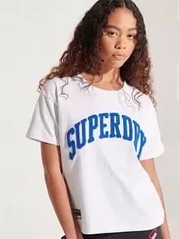 Superdry Varsity Arch Boxy T-Shirt - White, Size 10, Women