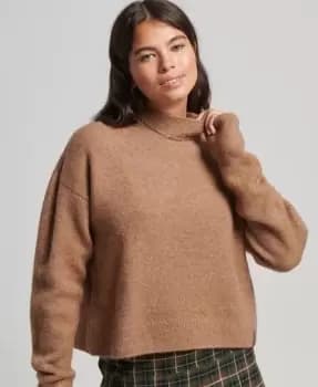 Superdry Womens Vintage Essential Mock Neck Jumper Brown / Mink - Size: 12