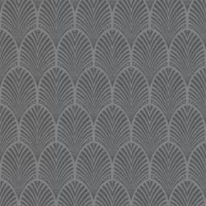 Grey Art Deco Peacock Blown Wallpaper